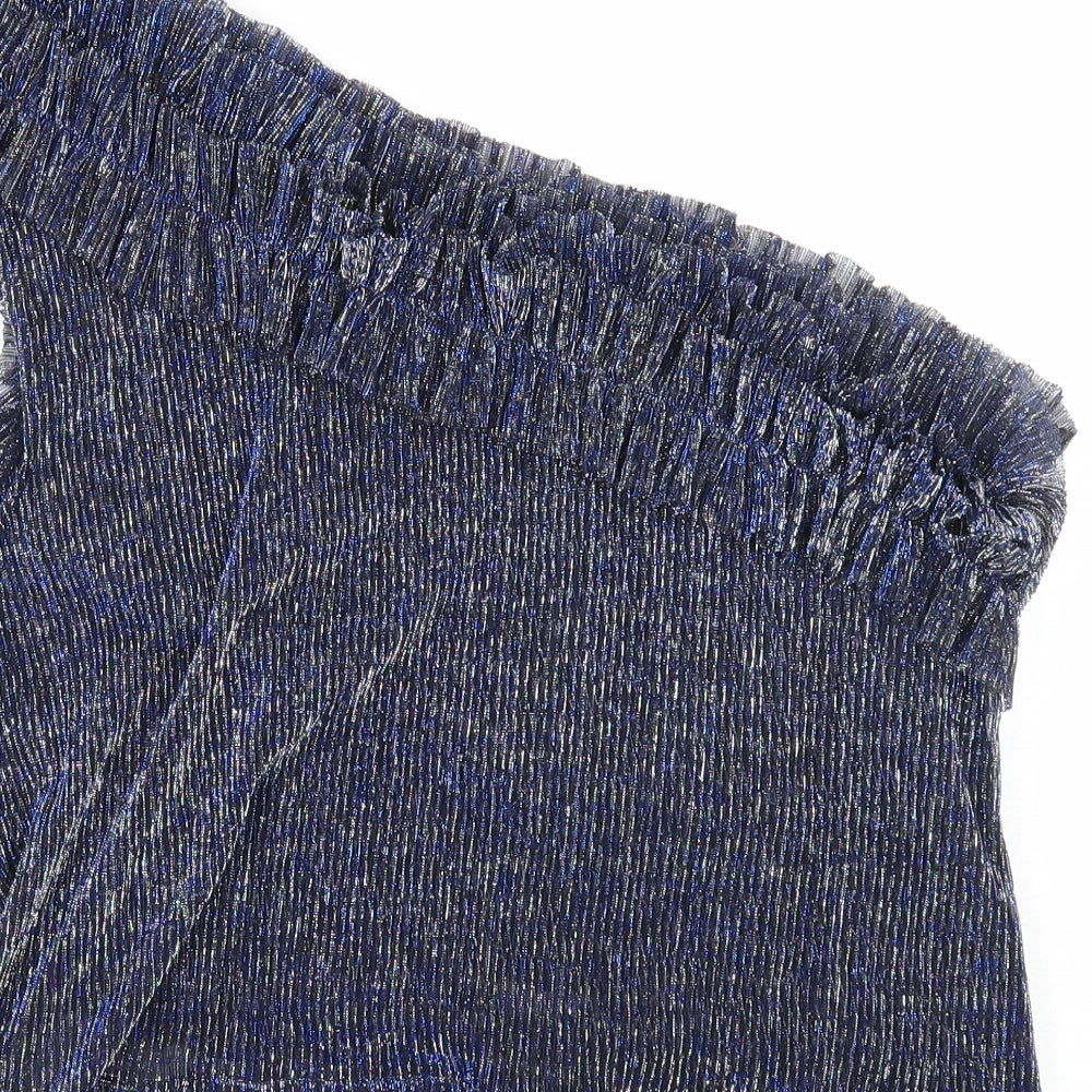 MNG Womens Blue Viscose Basic Blouse Size L One Shoulder