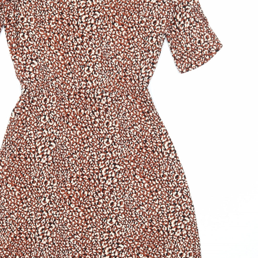 Stradivarius Womens Brown Geometric Polyester A-Line Size S V-Neck Pullover