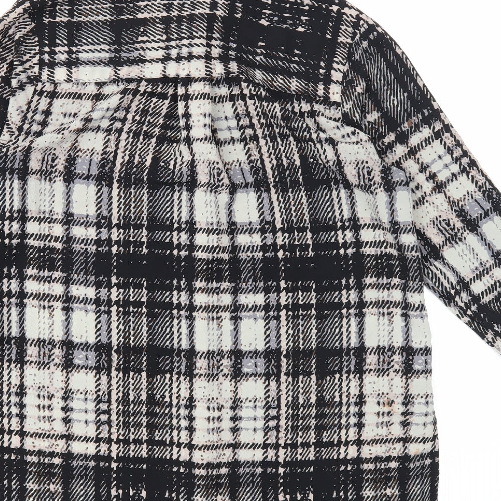 Topshop Womens Black Plaid Polyester Basic Button-Up Size 8 Collared