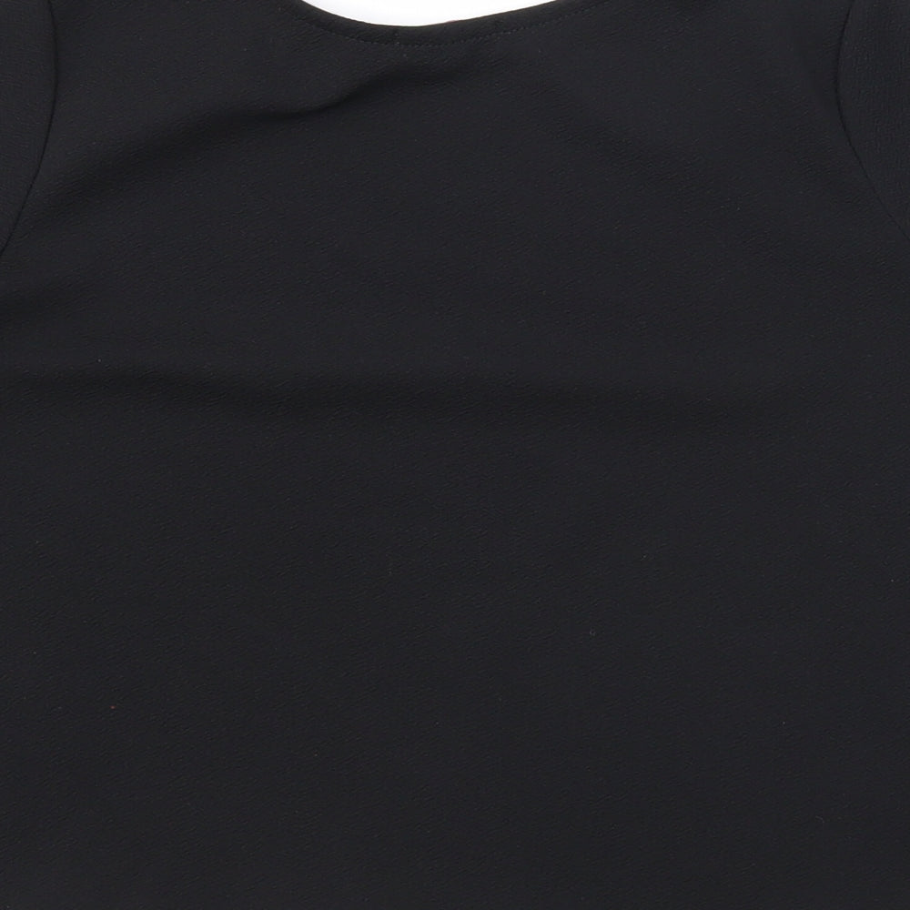 Blue Inc Womens Black Polyester Basic Blouse Size 8 Round Neck