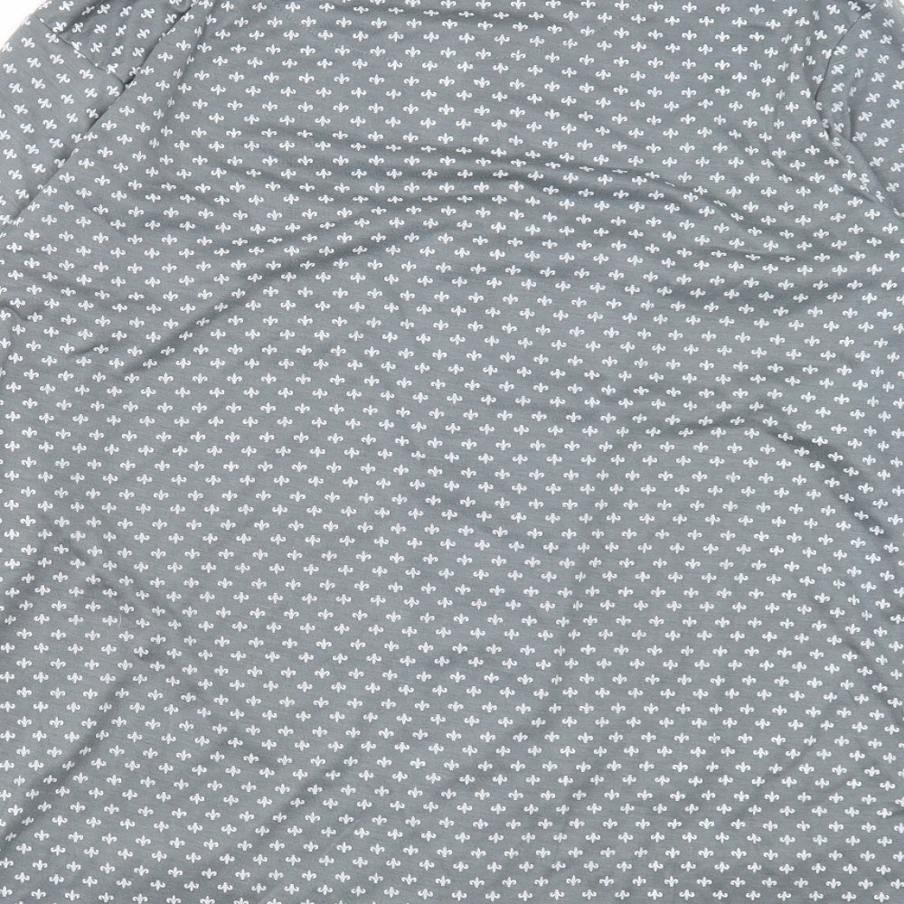 Preworn Womens Grey Geometric Cotton Basic Blouse Size L Round Neck