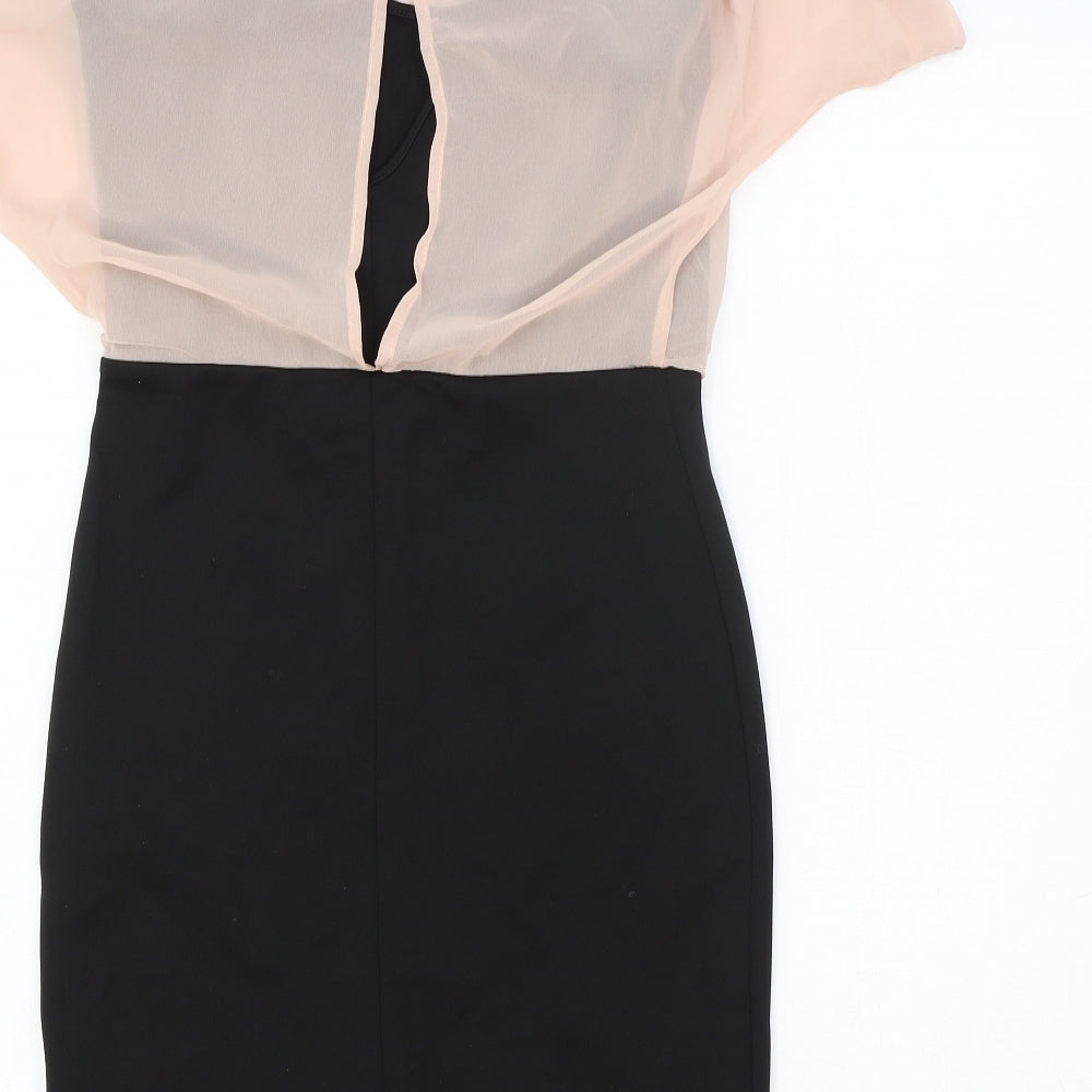 Miss Selfridge Womens Black Colourblock Polyester A-Line Size 8 Round Neck Button