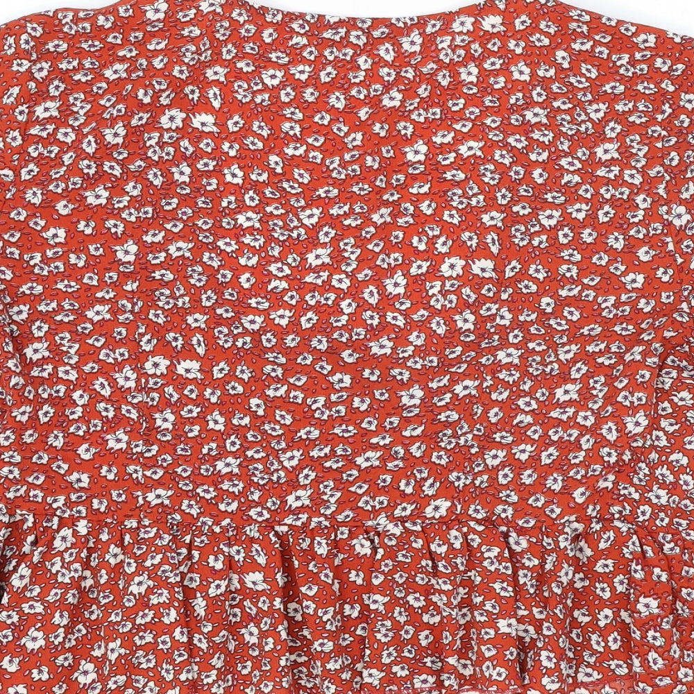 SHEIN Womens Orange Floral Polyester Cropped Blouse Size XS V-Neck