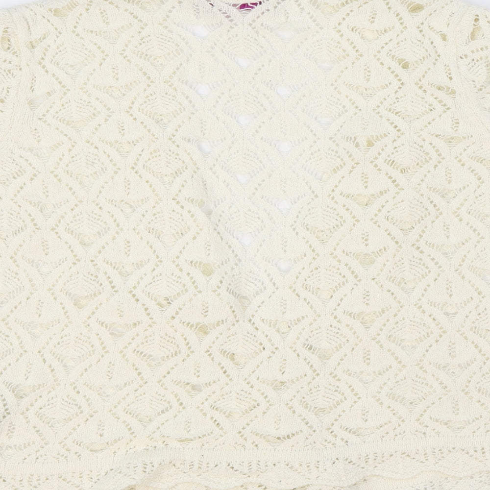 Marks & Spencer Womens Ivory V-Neck Argyle/Diamond Acrylic Cardigan Jumper Size 16 Tie