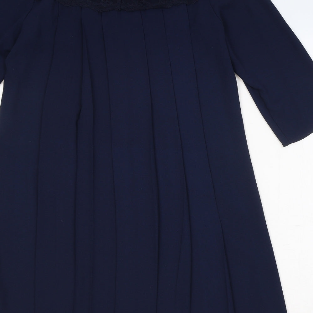 Zara Womens Blue Polyester Shift Size S Boat Neck Button - Lace Detail