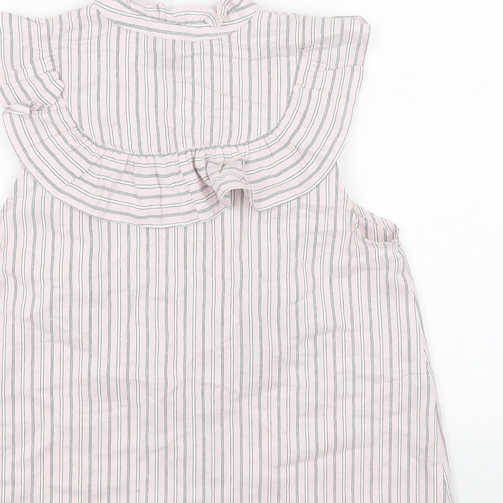 Topshop Womens Pink Striped Viscose Basic Button-Up Size 10 Round Neck