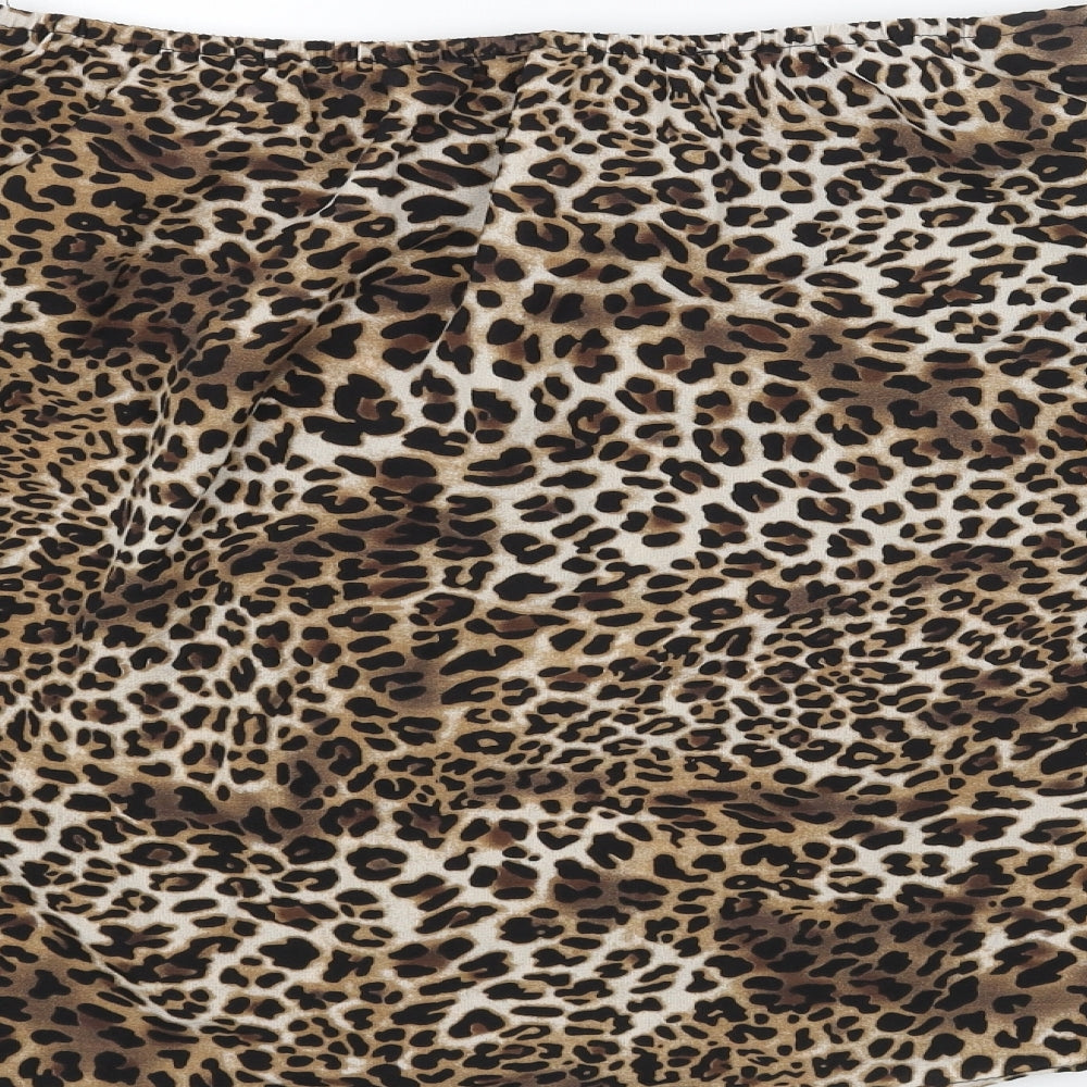 youins Womens Brown Animal Print Polyester Basic Blouse Size XL Round Neck - Leopard print