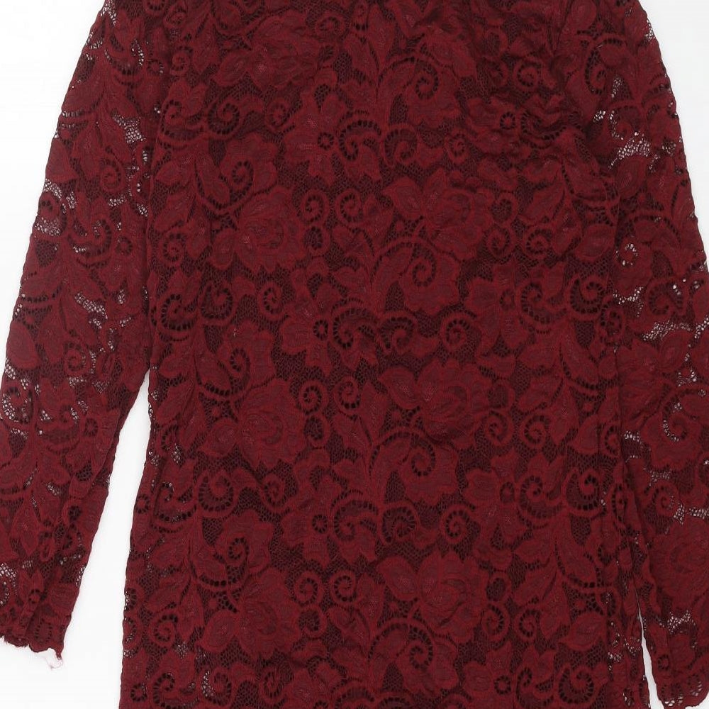 Izabel London Womens Red Geometric Polyester A-Line Size 10 Round Neck