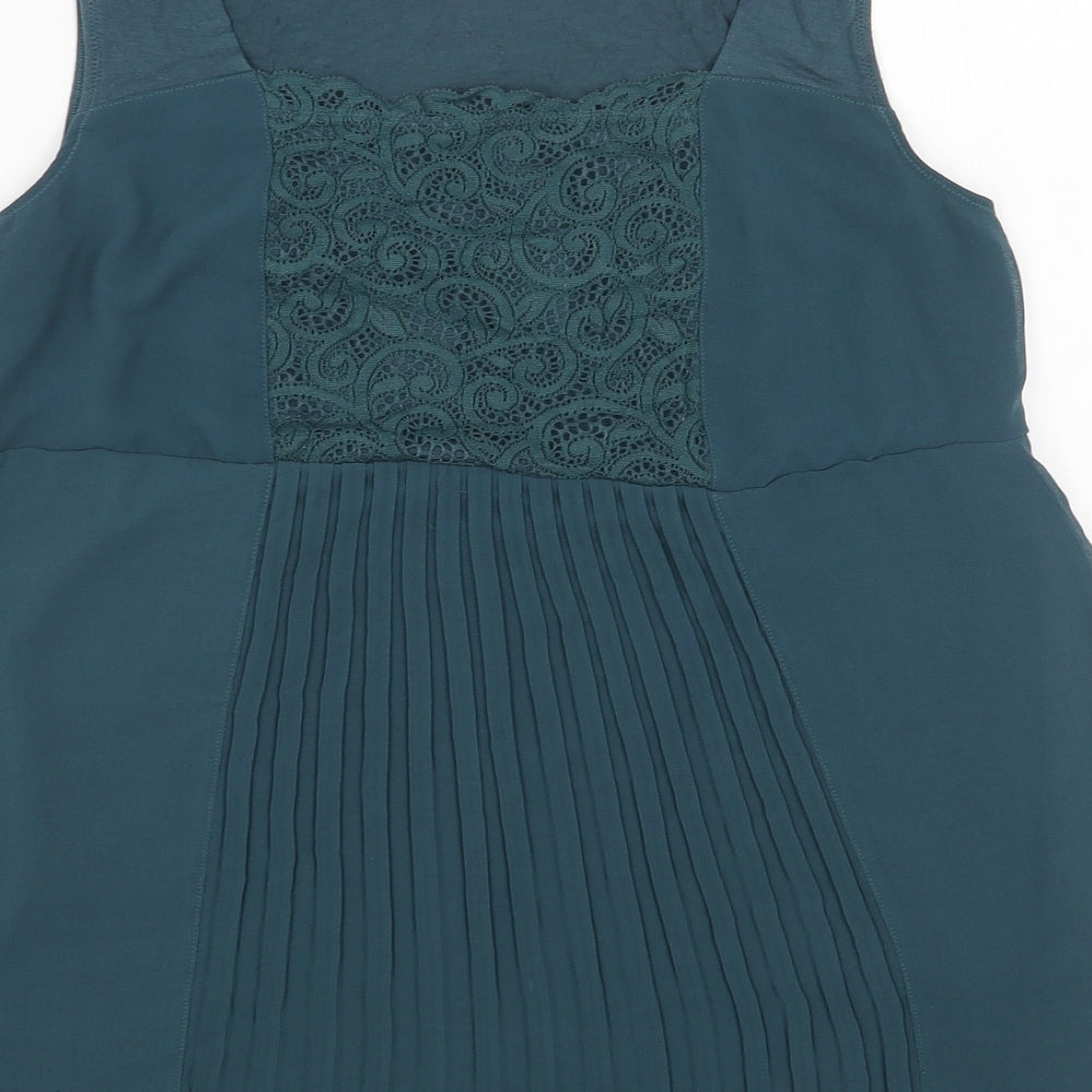 Preworn Womens Green Polyester Basic Blouse Size L Square Neck