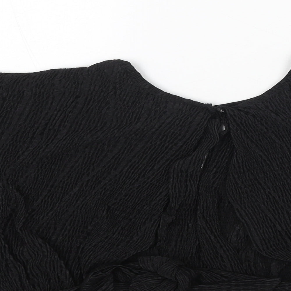 New Look Womens Black Polyester Cropped Blouse Size 8 Round Neck - Cut Out