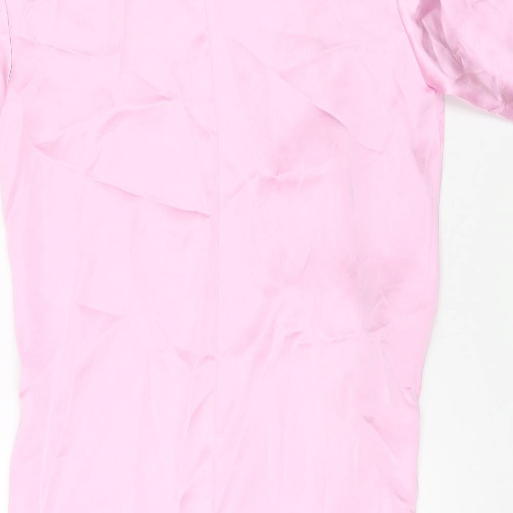 Zara Womens Pink Polyester T-Shirt Dress Size M Round Neck Zip - Front Detail
