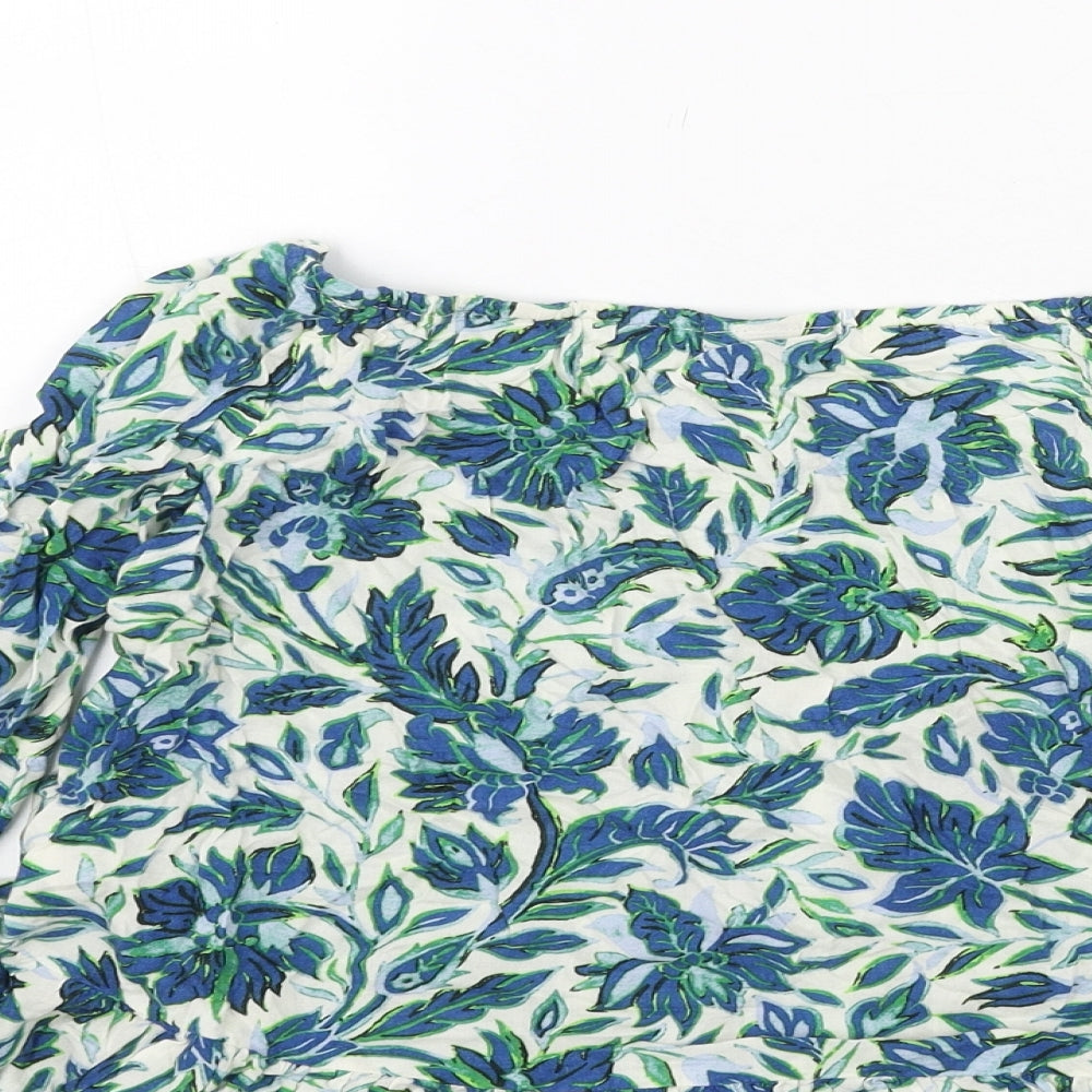 Topshop Womens Blue Floral Viscose Basic Blouse Size 8 Boat Neck