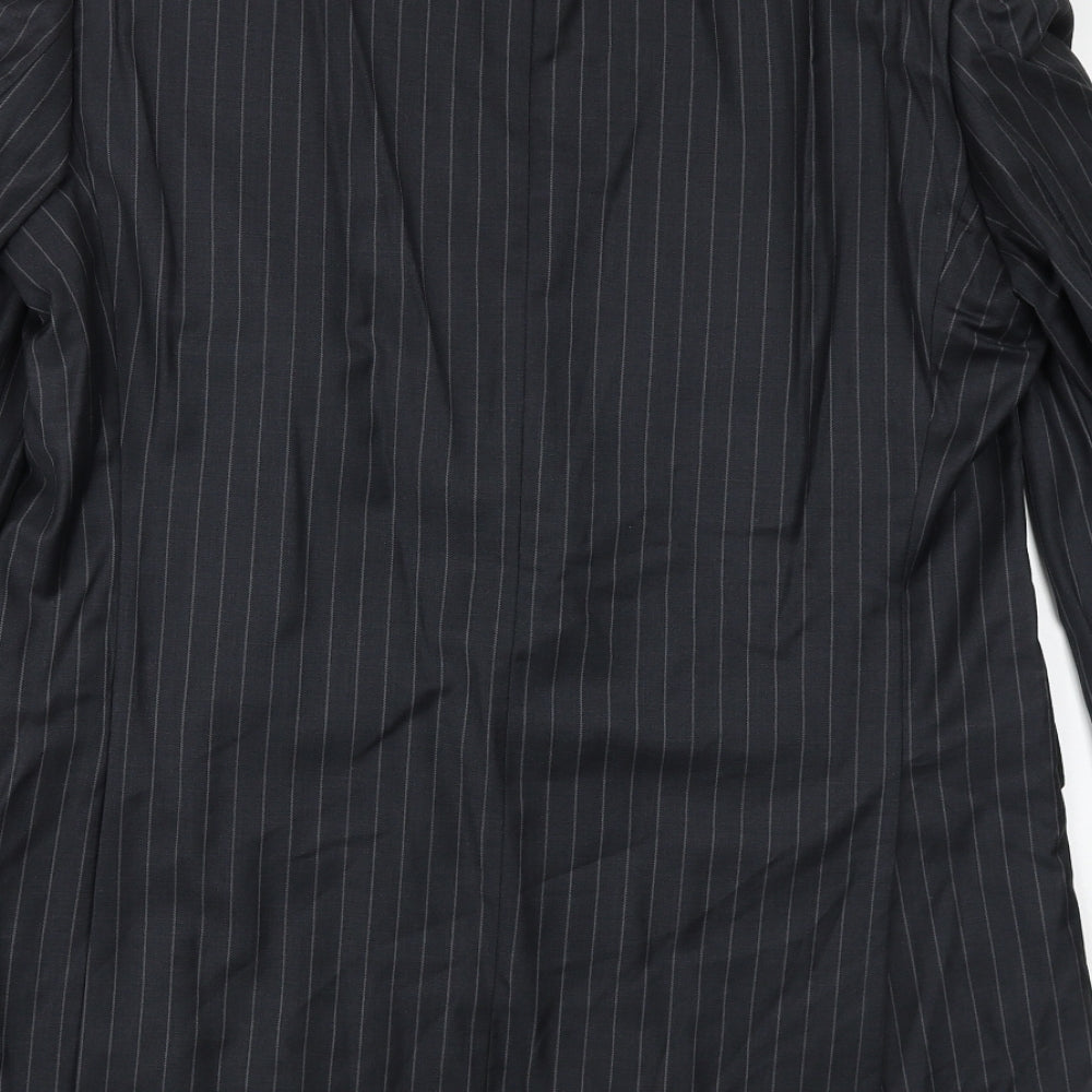 Preworn Mens Black Striped Viscose Jacket Suit Jacket Size 40 Regular