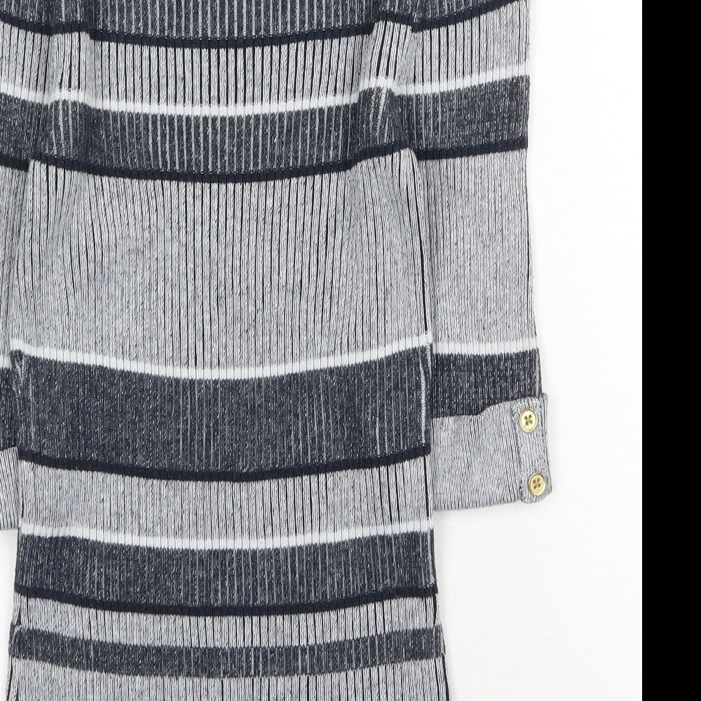 NEXT Womens Grey Round Neck Striped Cotton Pullover Jumper Size 6