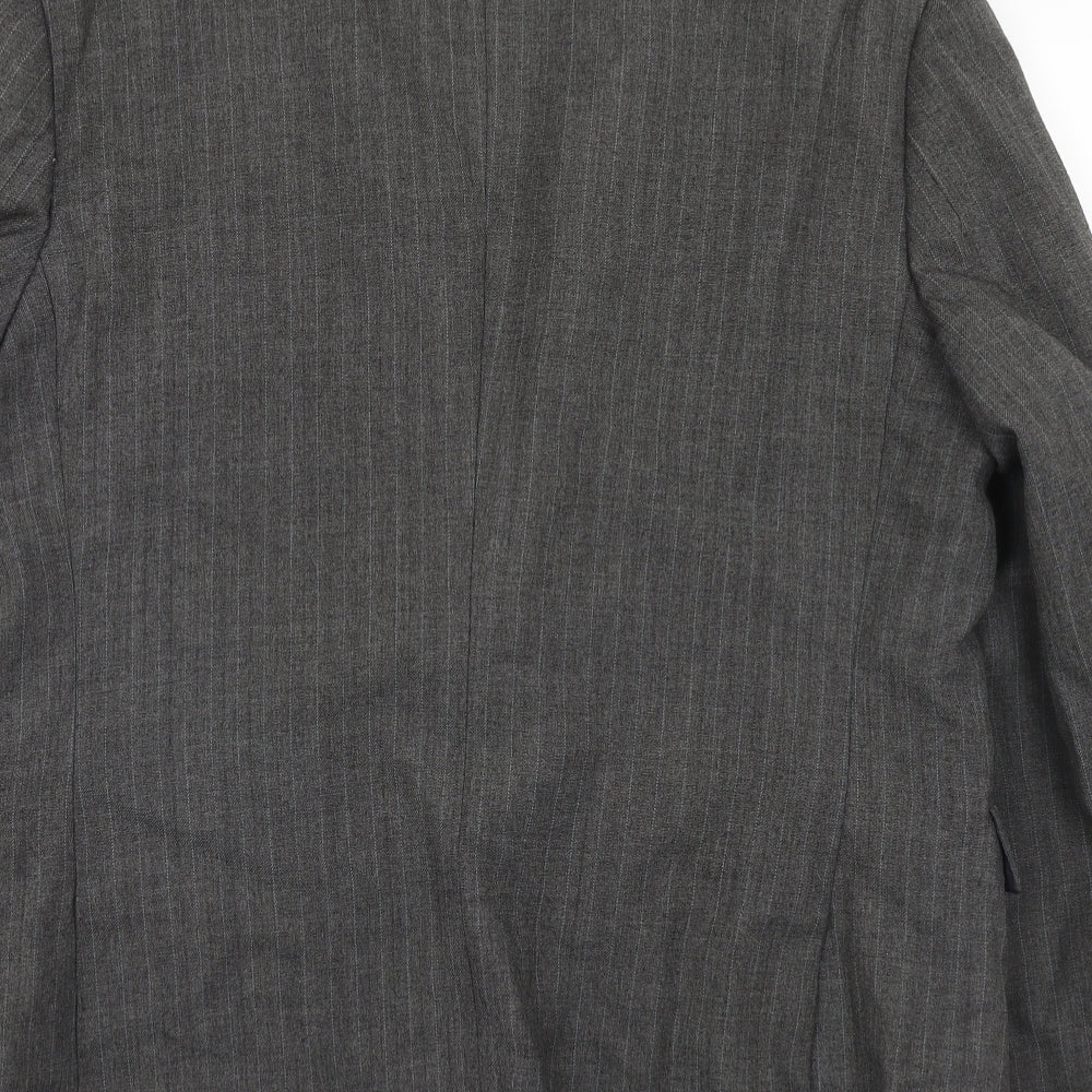 Preworn Mens Grey Striped Polyester Jacket Suit Jacket Size 42 Regular