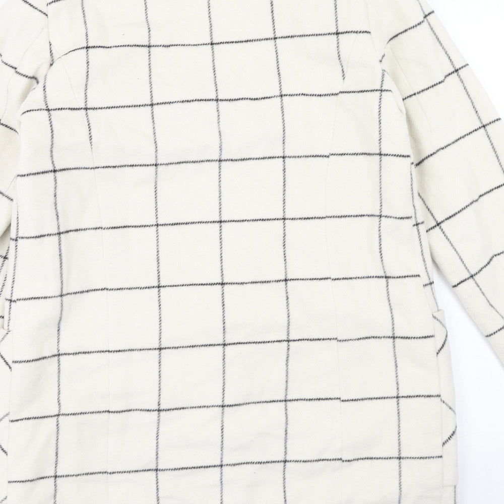 Marks & Spencer Womens Ivory Check Overcoat Coat Size 8 Button