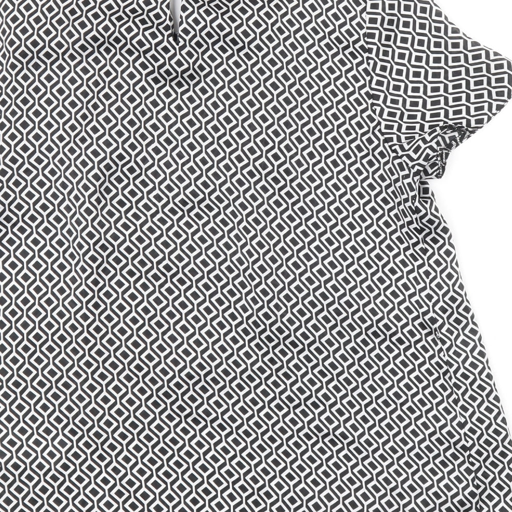Debenhams Womens Black Geometric Polyester Basic Blouse Size 8 Scoop Neck