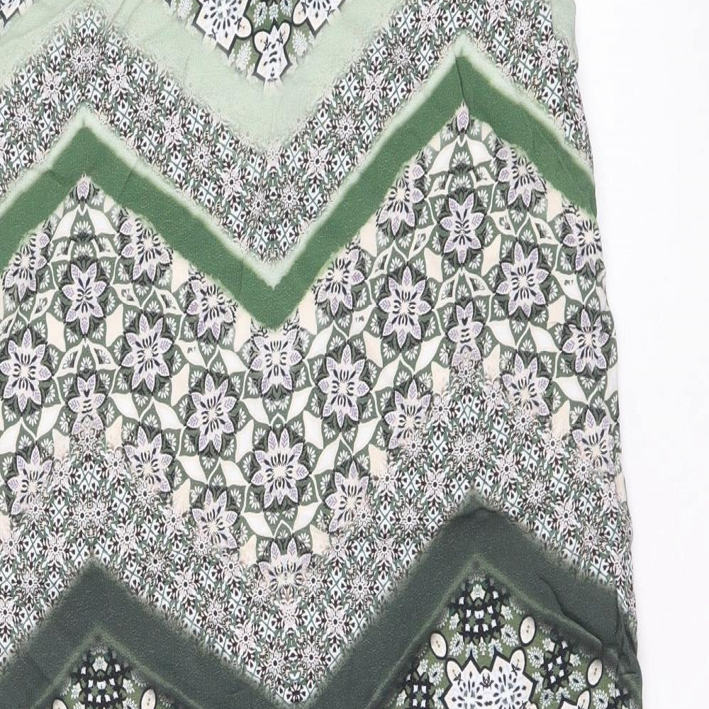 Wallis Womens Green Geometric Viscose Shift Size 8 Boat Neck Button