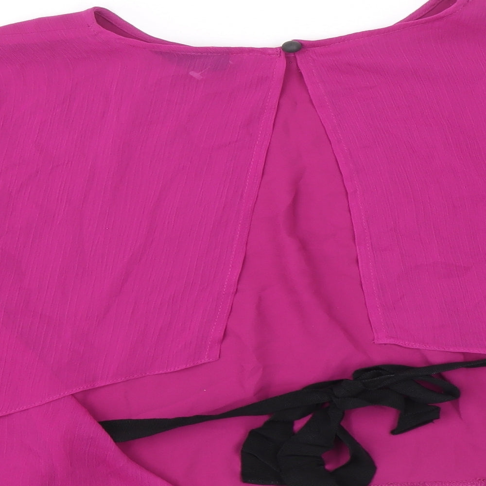 Topshop Womens Purple Polyester Cropped Blouse Size 10 Scoop Neck - Tie Back Detail