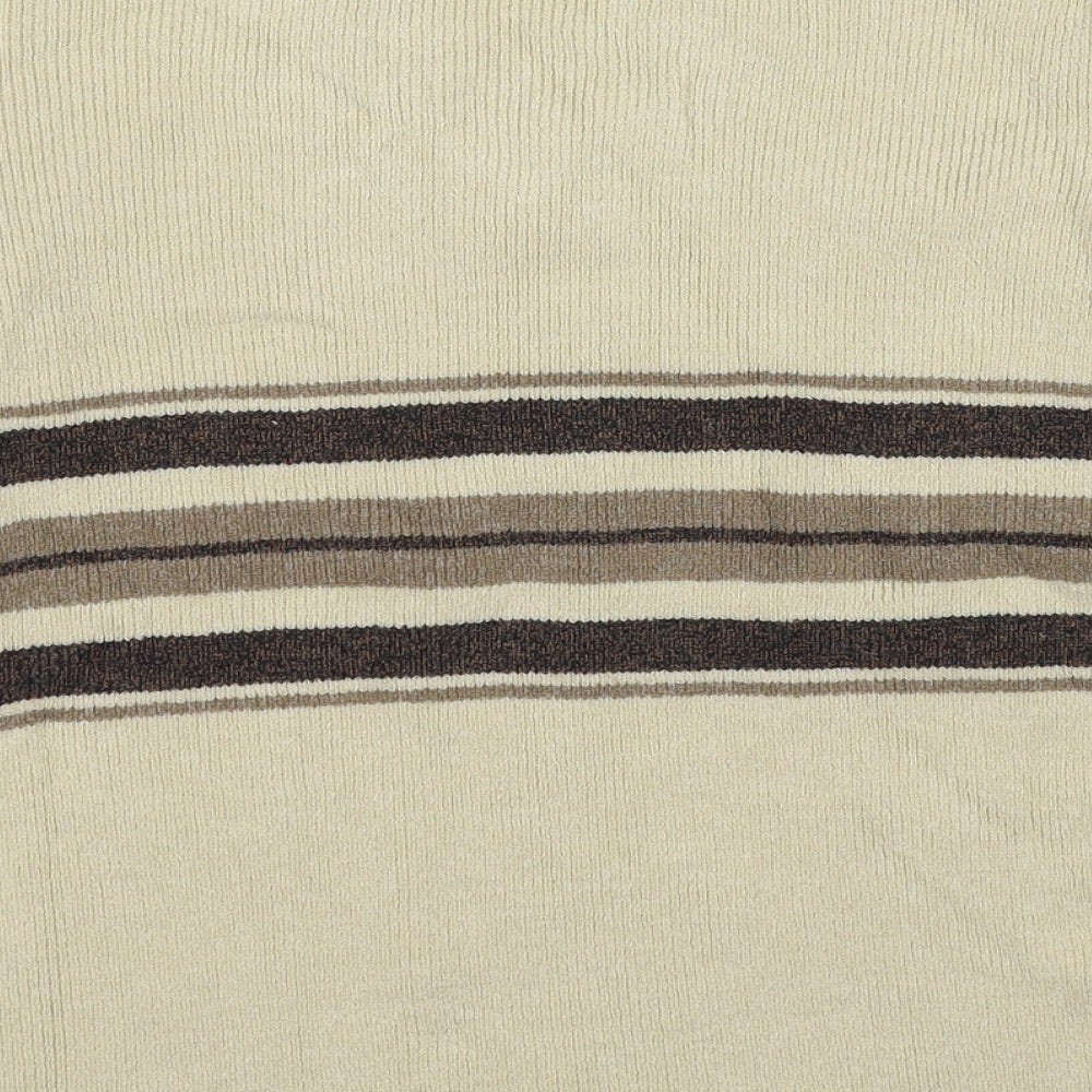 Pure & Natural Womens Beige V-Neck Striped Acrylic Pullover Jumper Size S