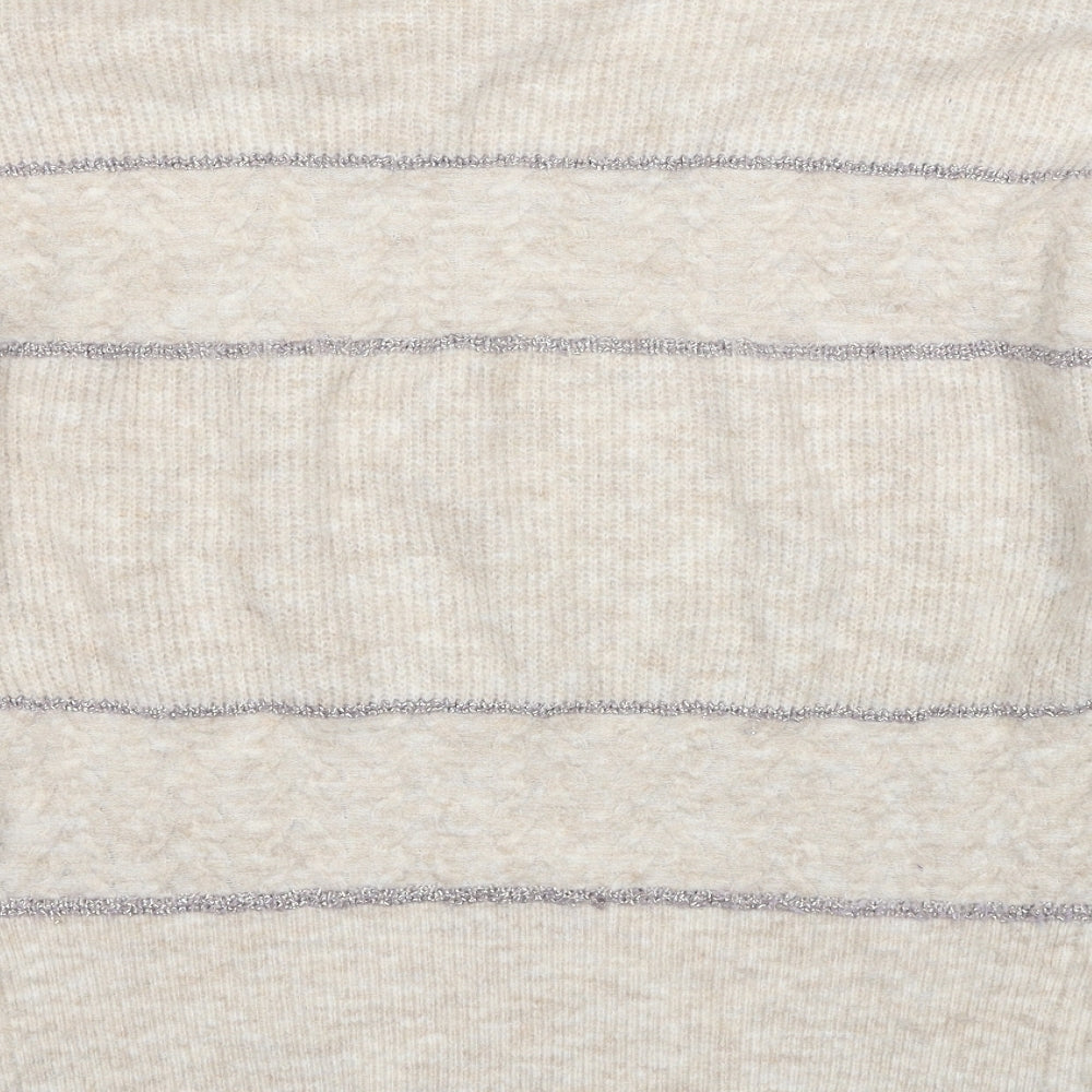 Oasis Womens Beige Round Neck Striped Acrylic Pullover Jumper Size S