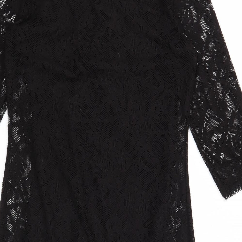 Marks & Spencer Womens Black Floral Polyester A-Line Size 10 Round Neck Pullover