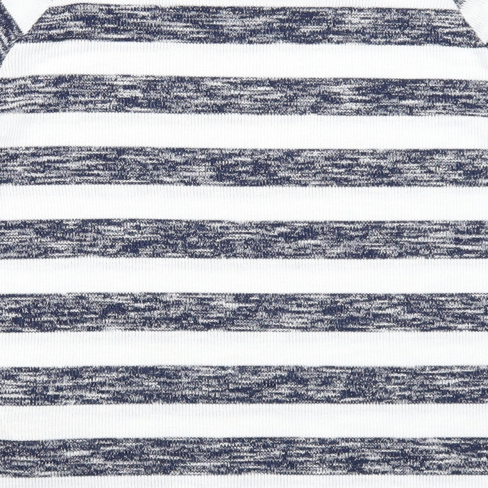 Oasis Womens Blue Round Neck Striped Polyester Pullover Jumper Size M