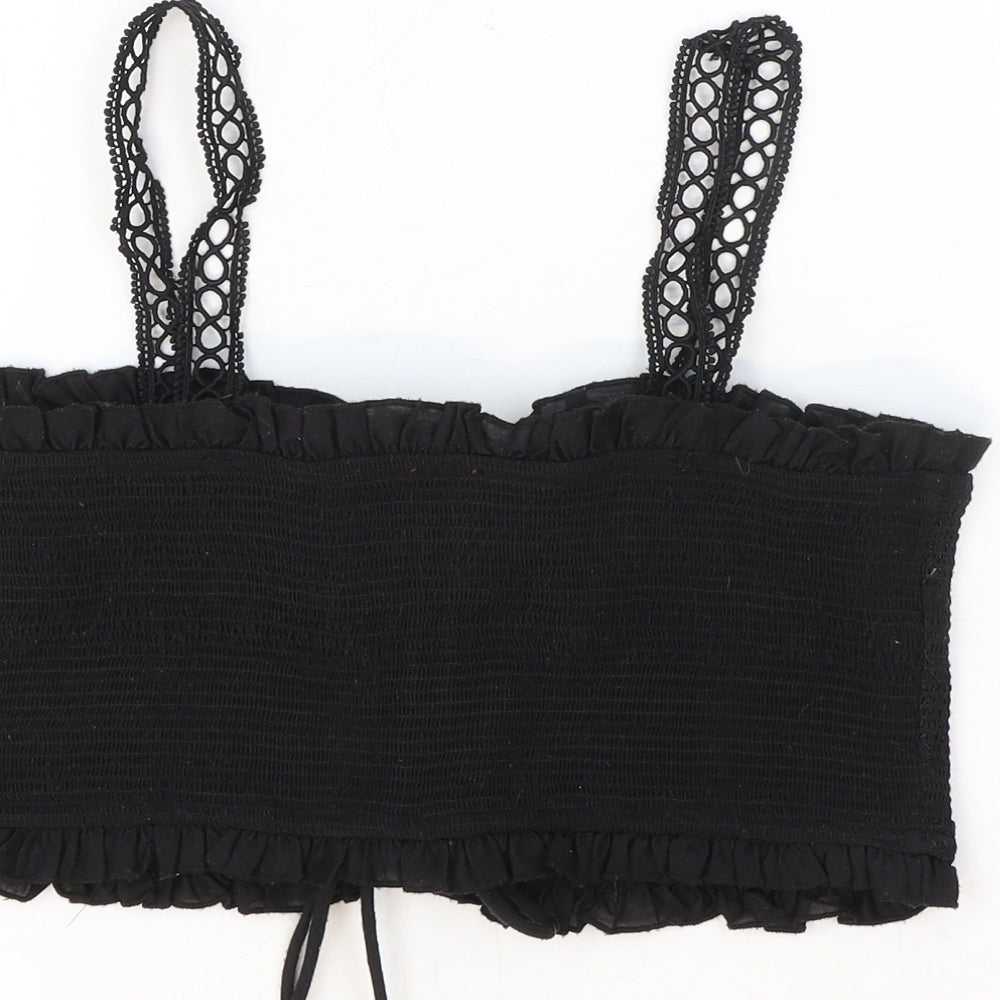 Resort Womens Black Polyester Cropped Tank Size S Square Neck