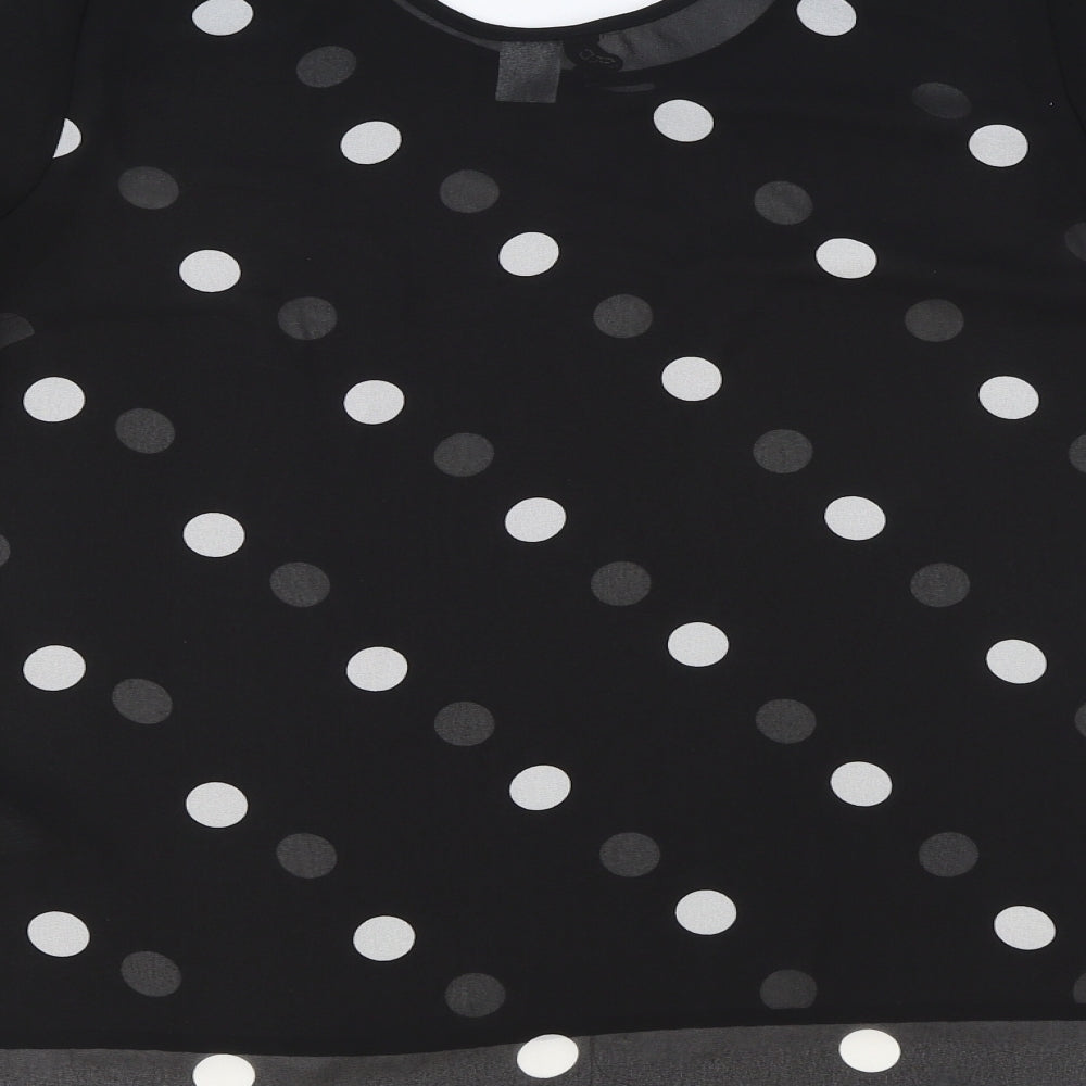 H&M Womens Black Polka Dot Polyester Basic Blouse Size 8 Scoop Neck