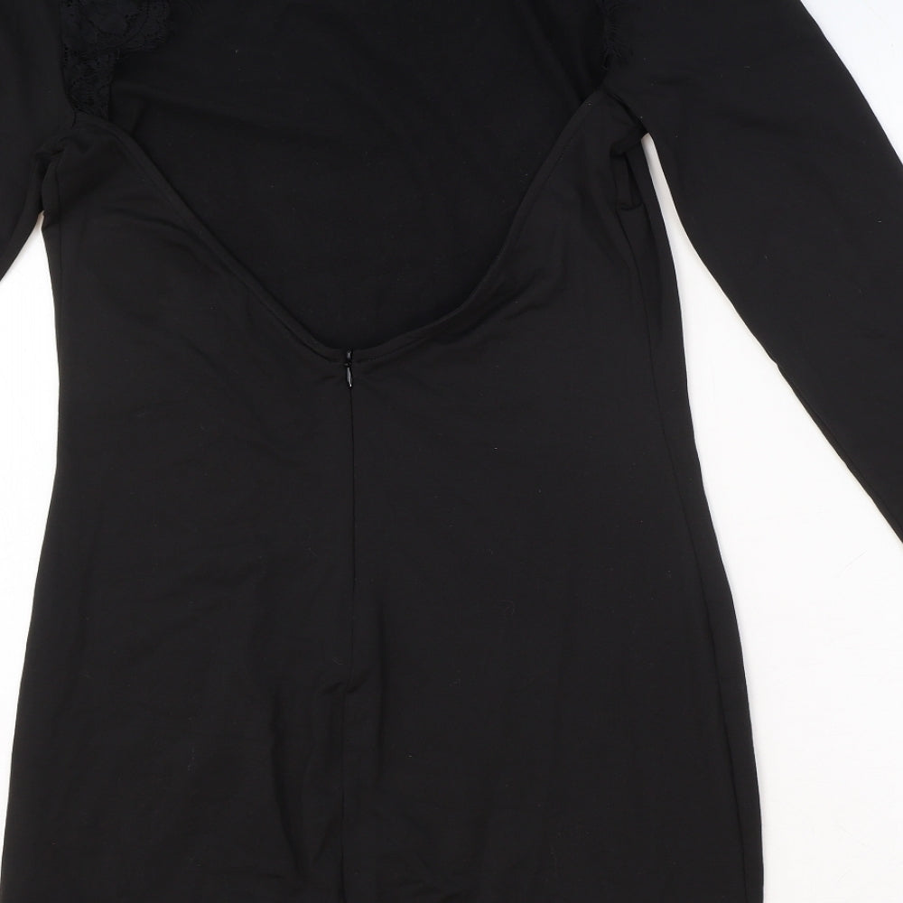 Yoins Womens Black Polyester A-Line Size 10 Round Neck Button