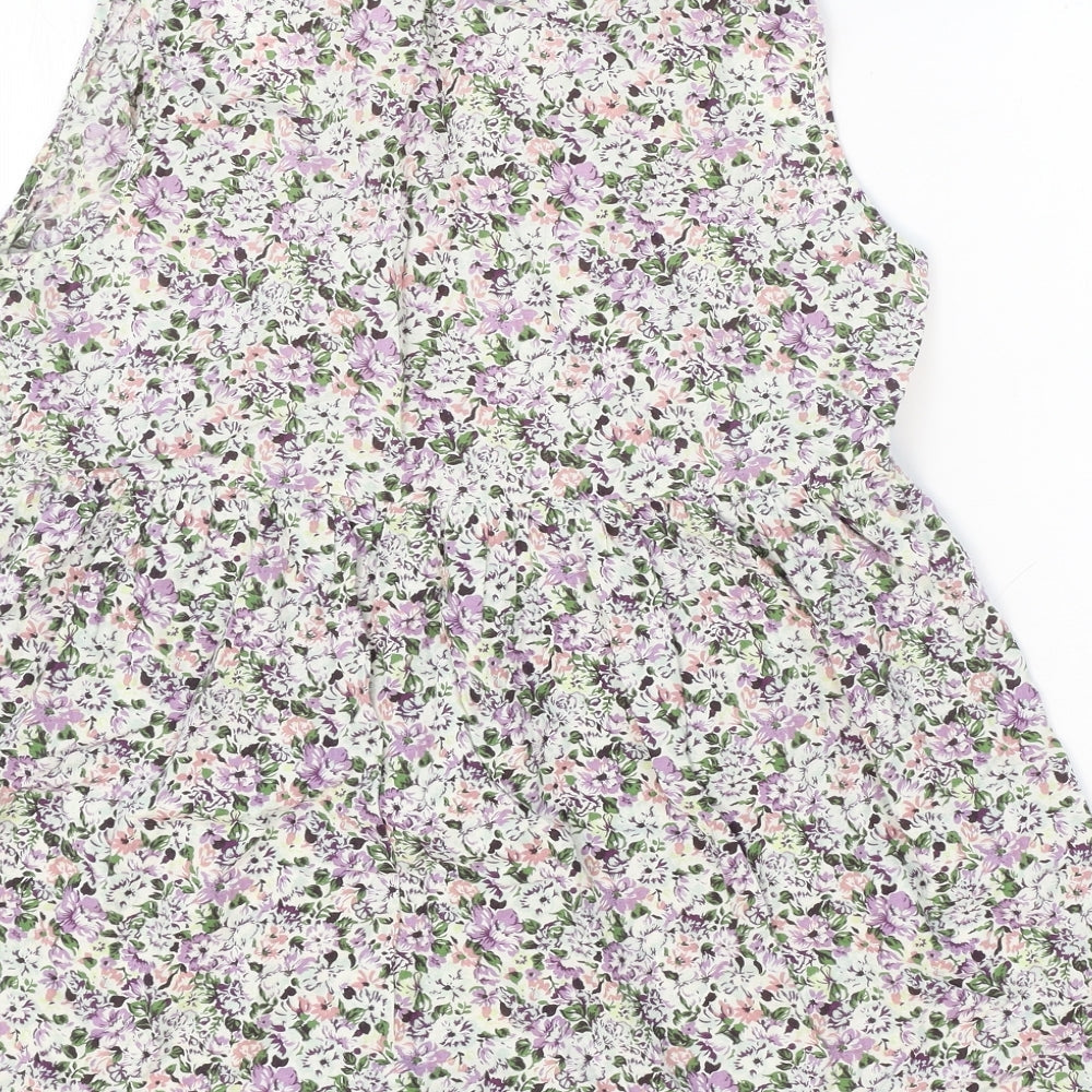 Topshop Womens White Floral Cotton Basic Tank Size 10 Scoop Neck - Peplum