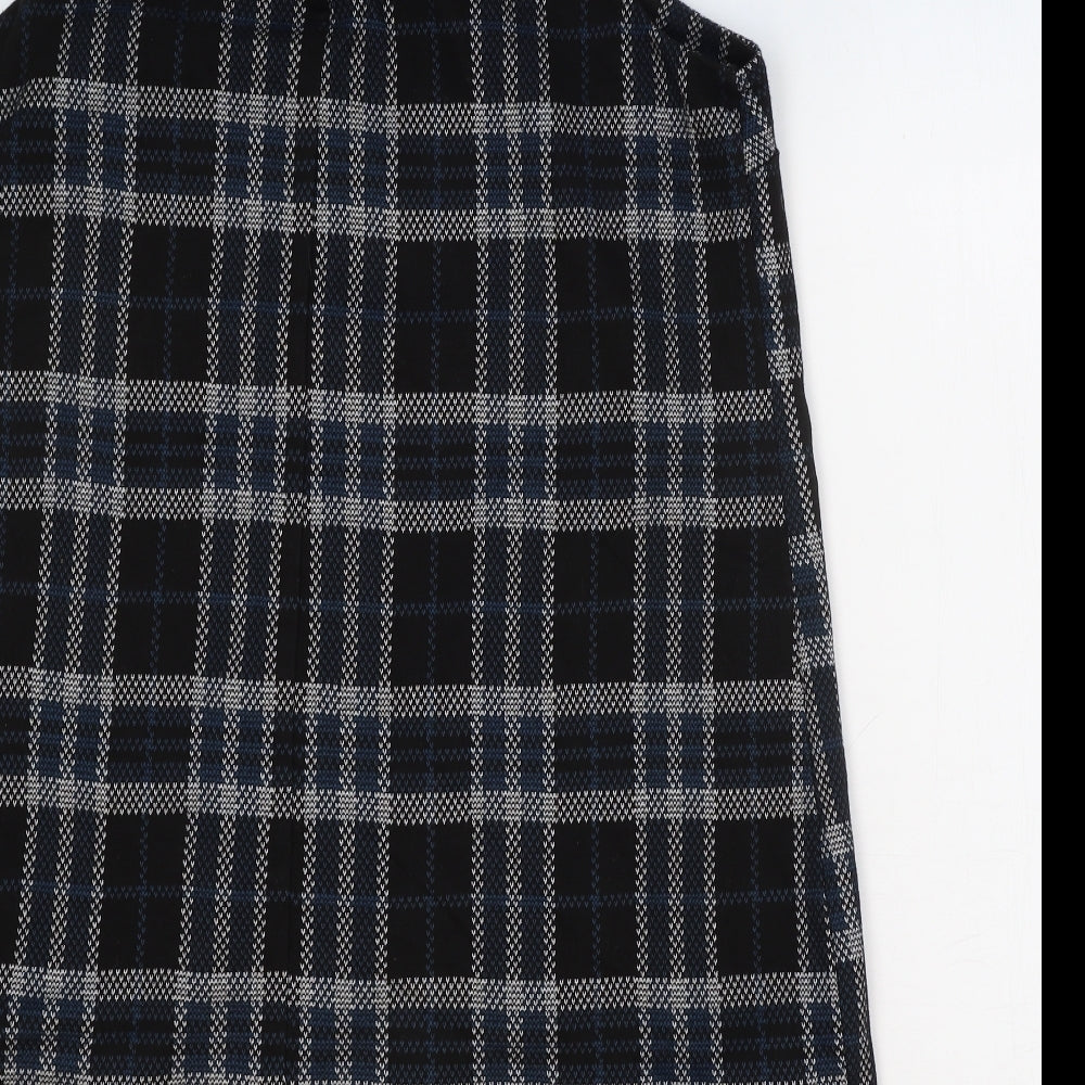 New Look Womens Black Check Polyester A-Line Size 14 V-Neck Zip