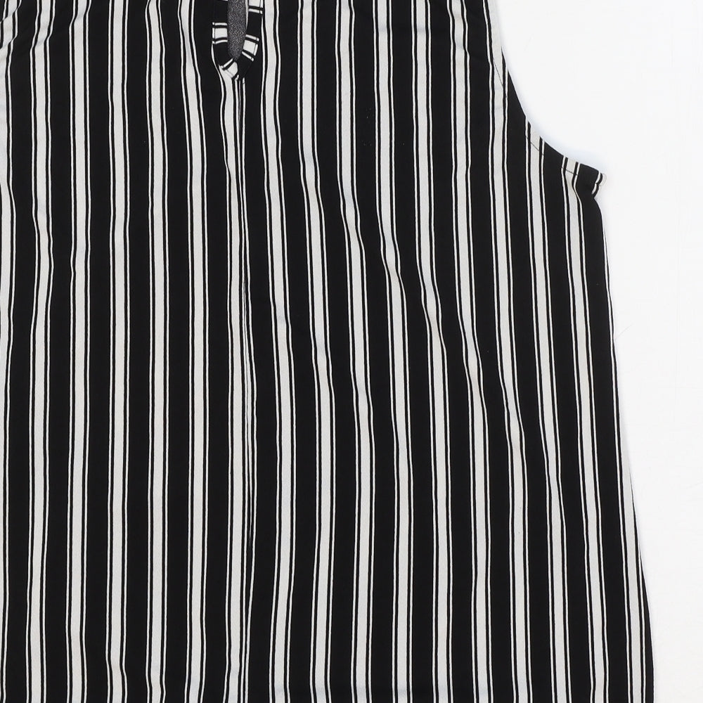 Adrianna Papell Womens Black Striped Polyester Cropped Tank Size M Boat Neck - Tie Front