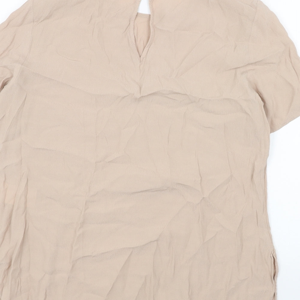 H&M Womens Beige Polyester Basic Blouse Size 12 Round Neck