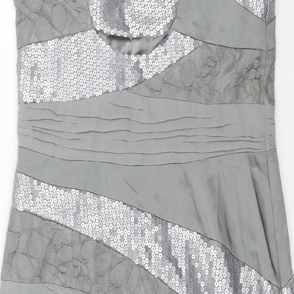 Jax Womens Grey Geometric Polyester Pencil Dress Size 8 Boat Neck Zip - Lace Panels