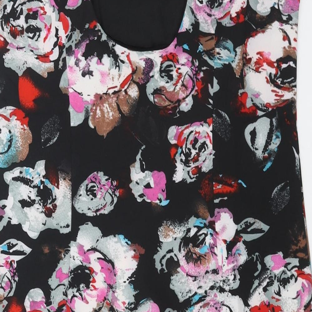 VENCO Womens Black Floral Polyester Shift Size 16 Scoop Neck Zip