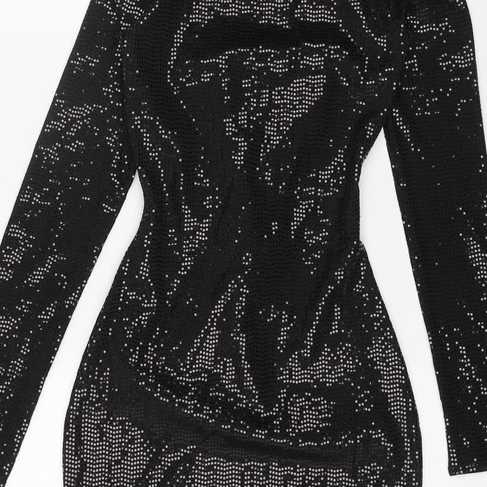 H&M Womens Black Polyester Bodycon Size XS Boat Neck Pullover