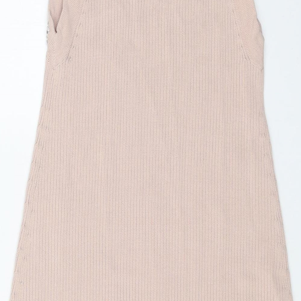 ASOS Womens Pink Viscose Jumper Dress Size 6 Mock Neck Pullover - Ribbed