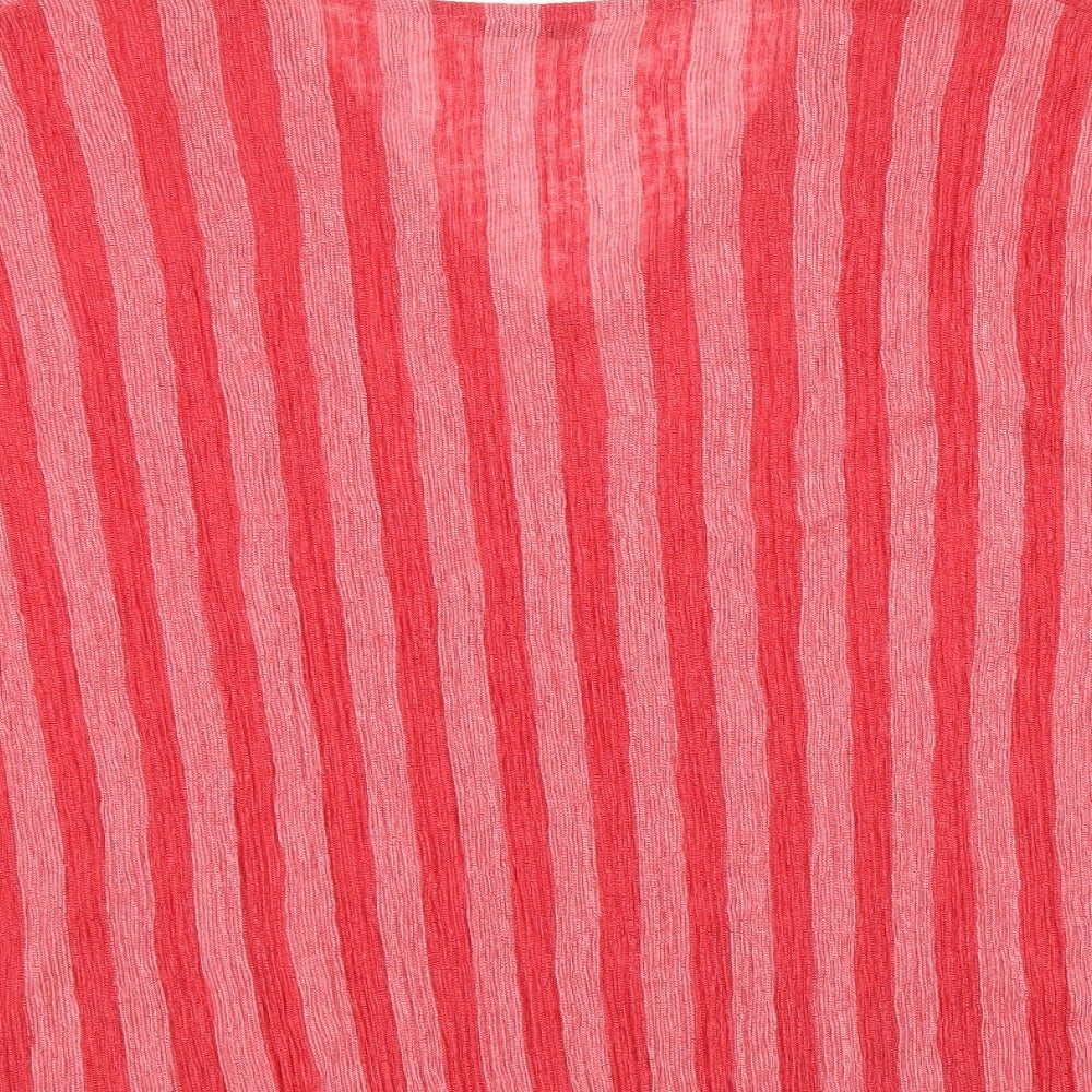 Zara Womens Red Striped Polyester Basic Blouse Size M V-Neck