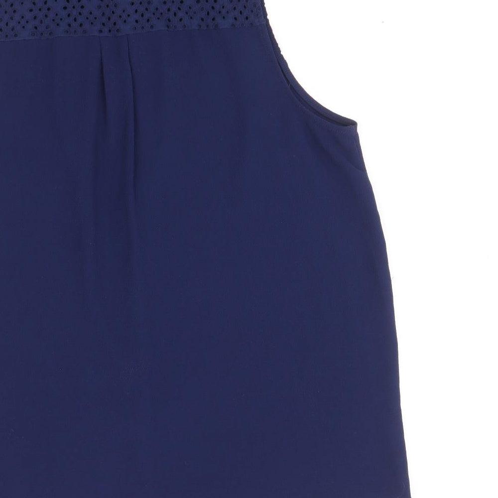 Dorothy Perkins Womens Blue Polyester Basic Button-Up Size 14 Collared - Broderie Anglaise