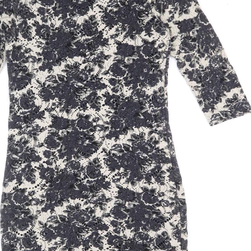 Phase Eight Womens Grey Floral Viscose A-Line Size 10 Round Neck Pullover