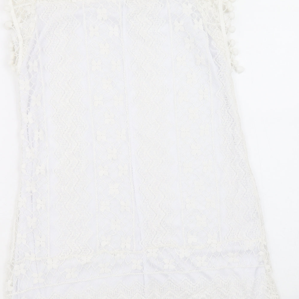 Preworn Womens White Geometric Cotton A-Line Size M Round Neck Pullover