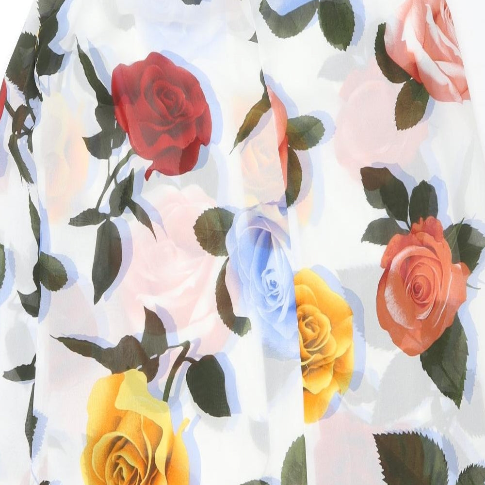 Marks & Spencer Womens White Floral Polyester A-Line Size 8 Round Neck Pullover