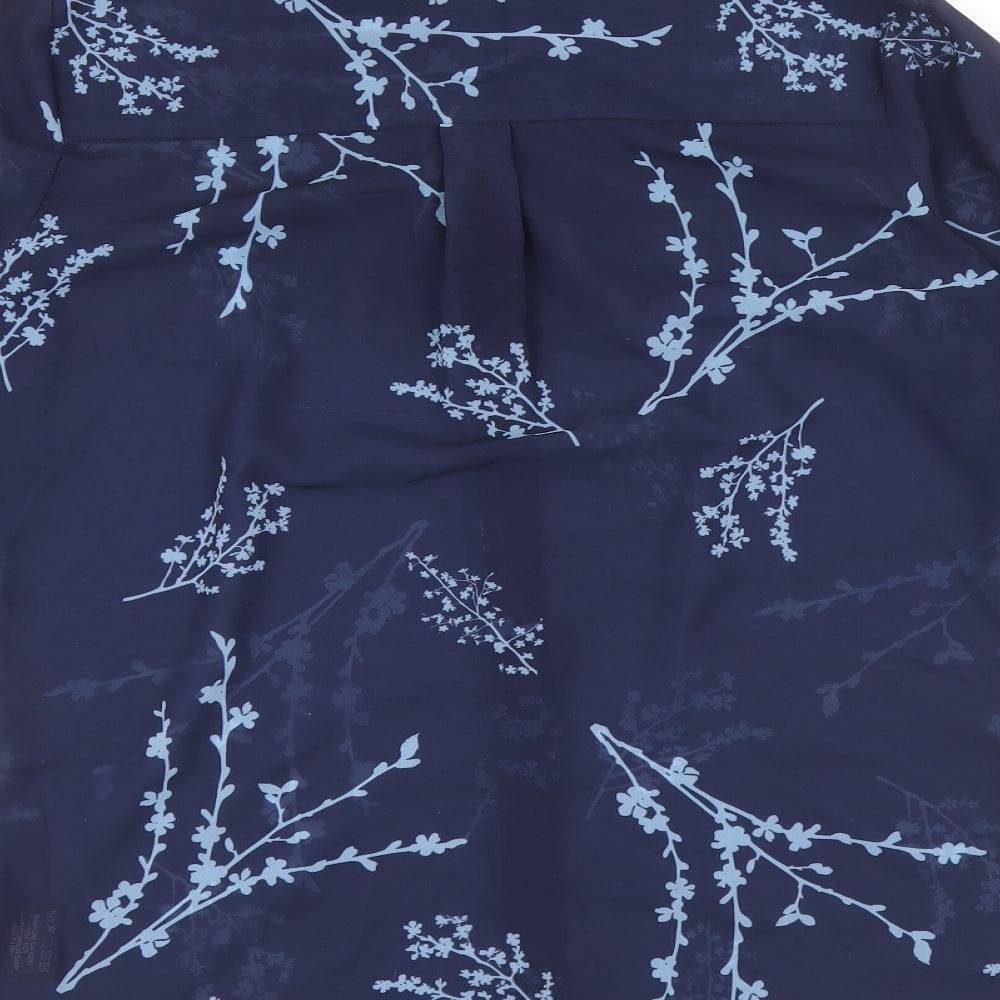 Sosandar Womens Blue Floral Polyester Basic Button-Up Size 8 Collared