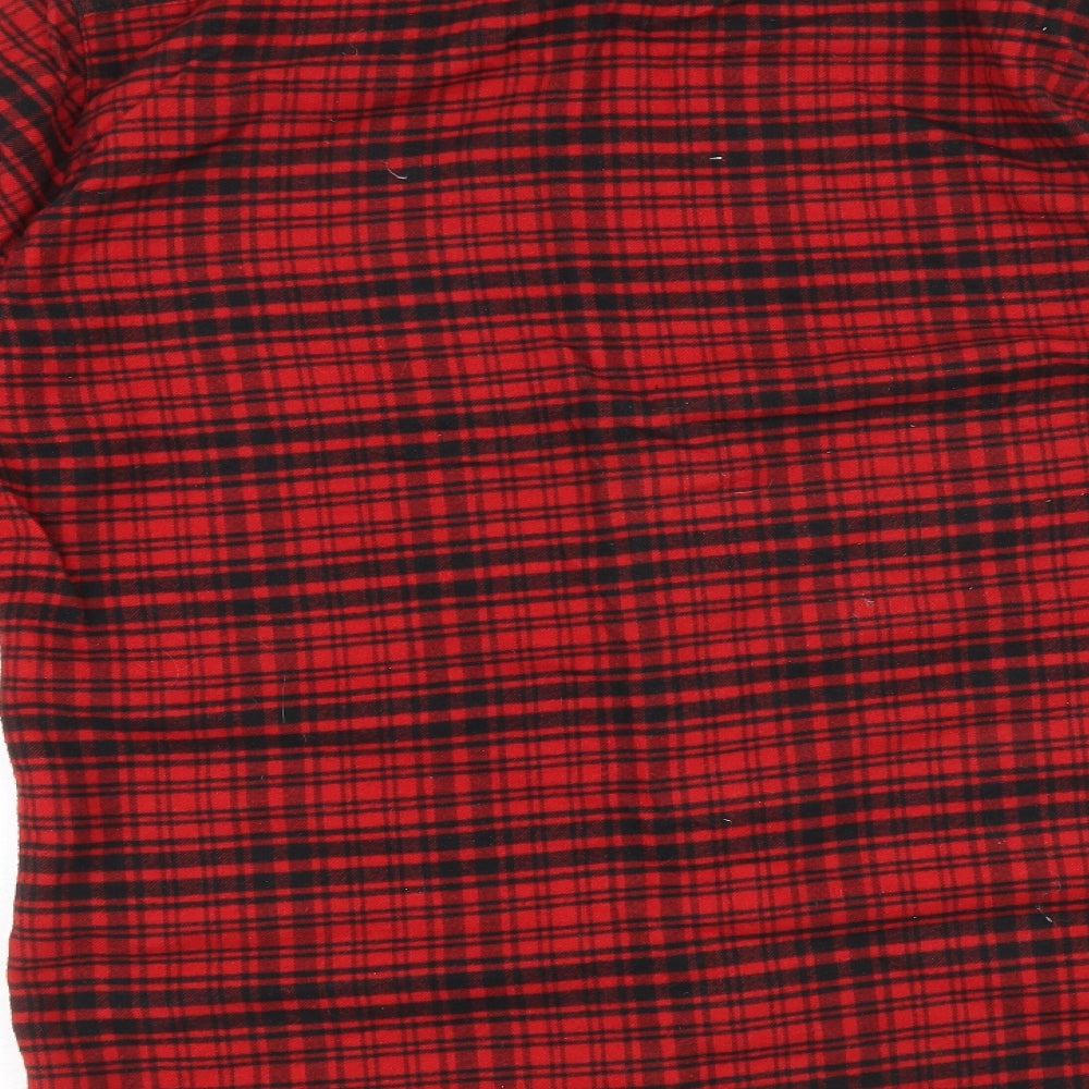 Topman Mens Red Check Polyester Button-Up Size S Collared Button