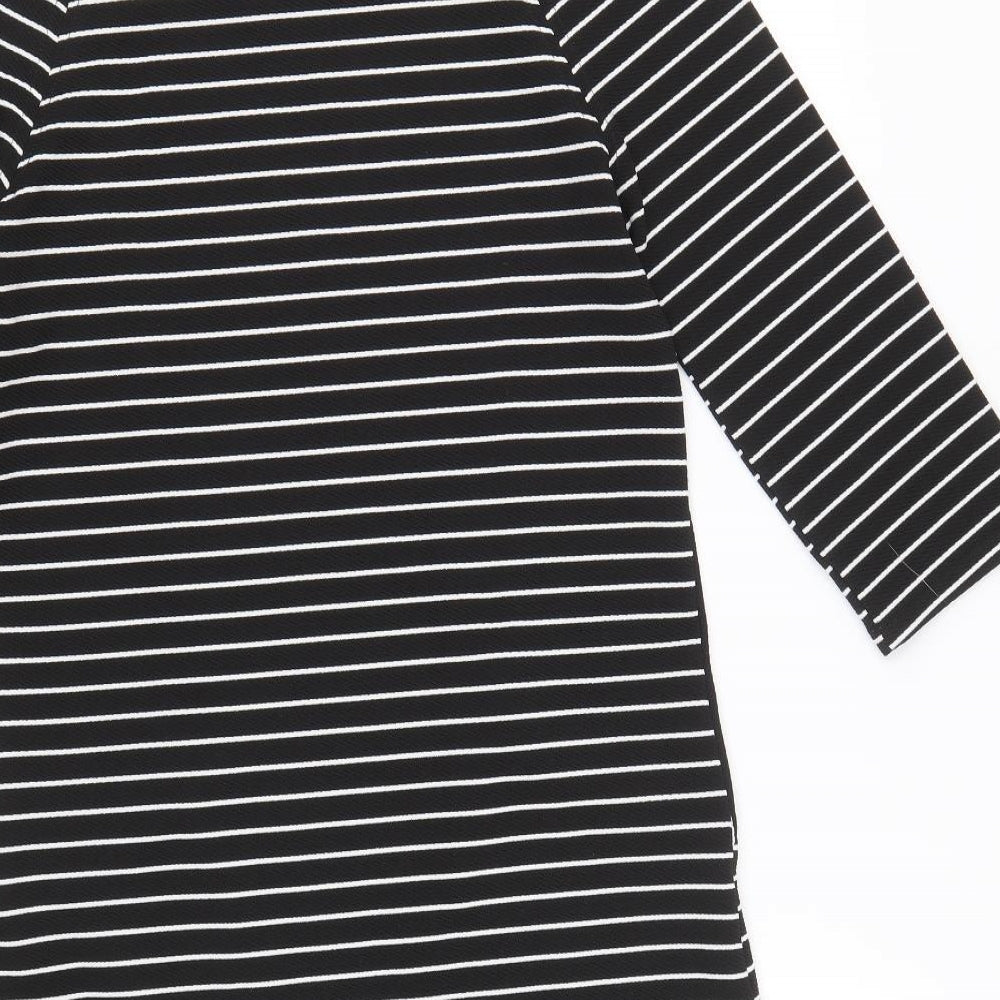 Warehouse Womens Black Striped Polyester A-Line Size 10 Round Neck Pullover