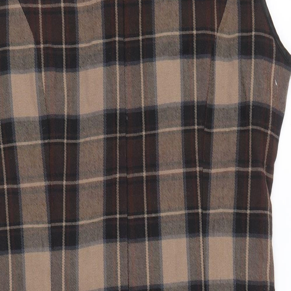 Parisian Womens Beige Plaid Polyester A-Line Size M Round Neck