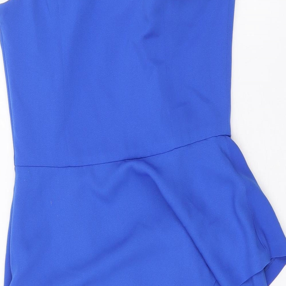 New Look Womens Blue Polyester Bodycon Size 10 One Shoulder Zip