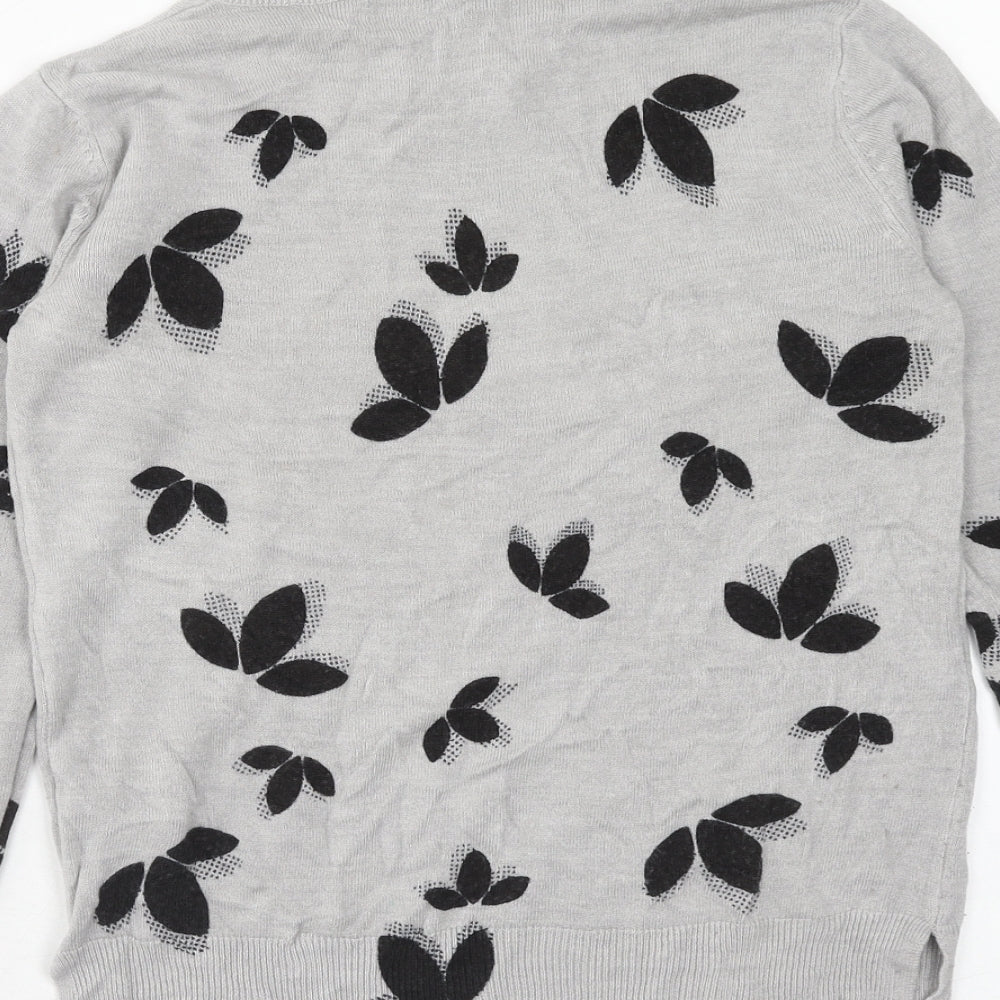 Marks & Spencer Womens Grey Round Neck Floral Acrylic Pullover Jumper Size 10