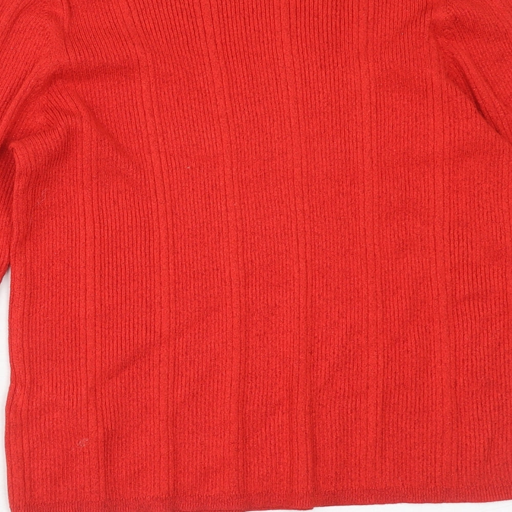Marks & Spencer Womens Red V-Neck Viscose Pullover Jumper Size 14